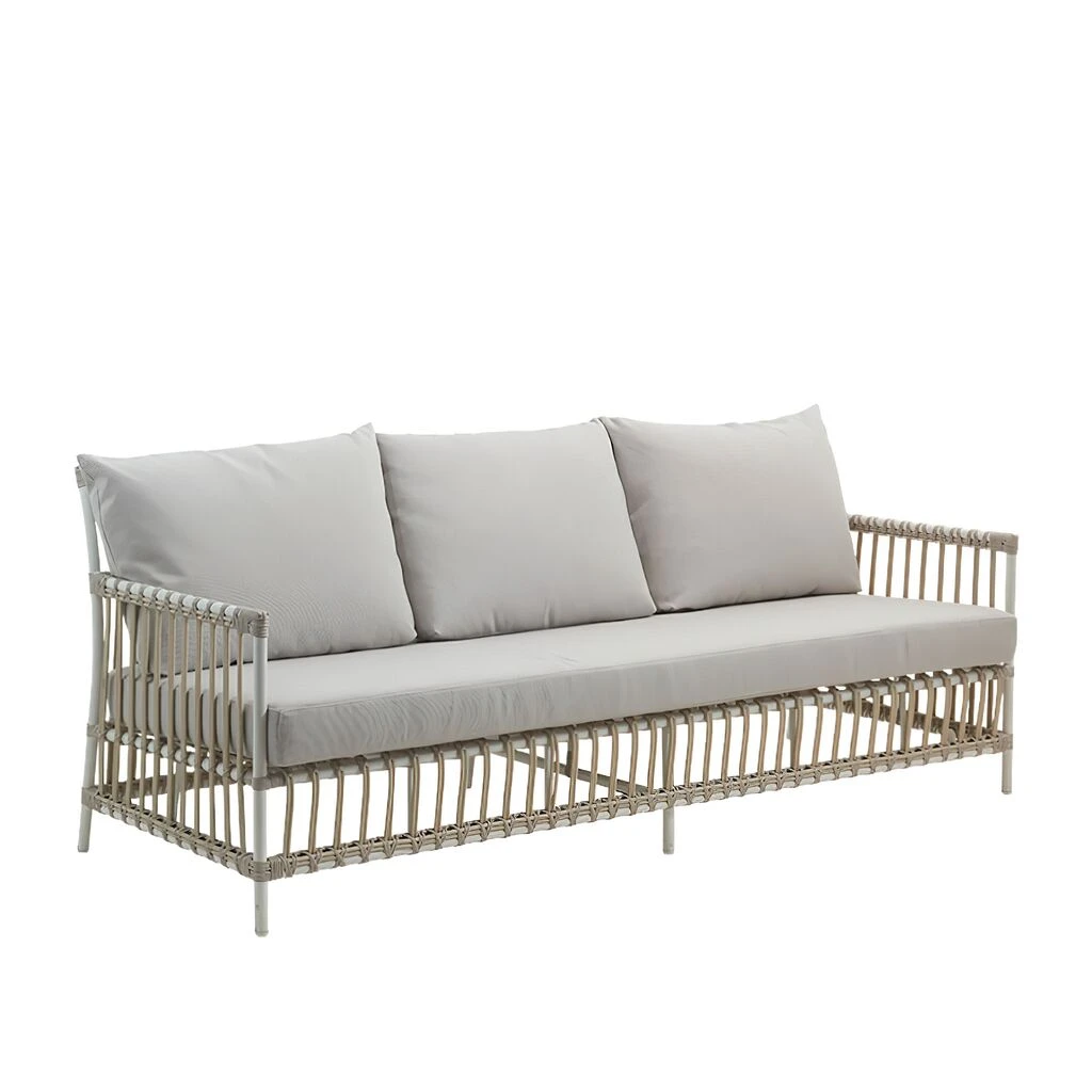 3-Sitzer Outdoor Sofa In Weiß Aus Alu-Rattan Für Die Loungeecke - Bank Caya 3 3-Sitzer Outdoor Sofa In Weiß Aus Alu-Rattan Für Die Loungeecke - Bank Caya