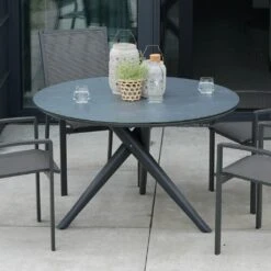 Alu-Glaskeramik Esstisch Rund In Anthrazit - 120cm - Eranemo