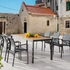 Alu Sitzgruppe Für 6 Personen Mit Teakholz - Gruppe Spirabilis