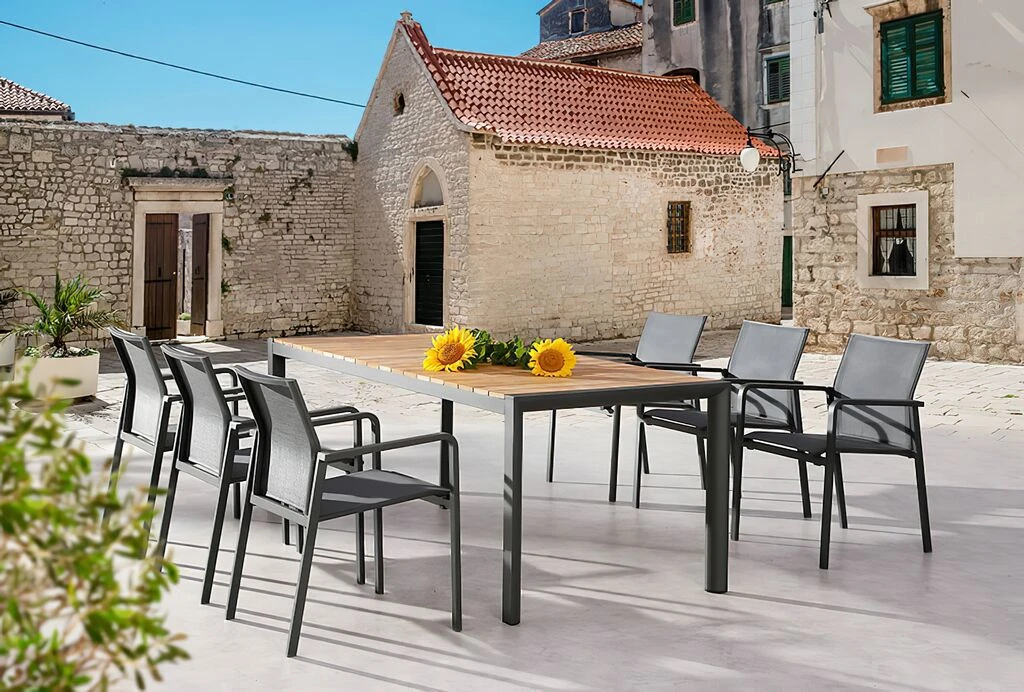 Alu Sitzgruppe Für 6 Personen Mit Teakholz - Gruppe Spirabilis 4 Alu Sitzgruppe Für 6 Personen Mit Teakholz - Gruppe Spirabilis – Bild 2