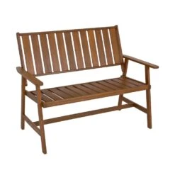 Braune Holz Gartenbank Im Teaklook - Gartenbank Hubi