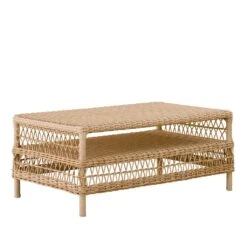 Eckiger Rattan Kaffeetisch In Hellbraun Für Die Gartenlounge - Kaffeetisch Marit