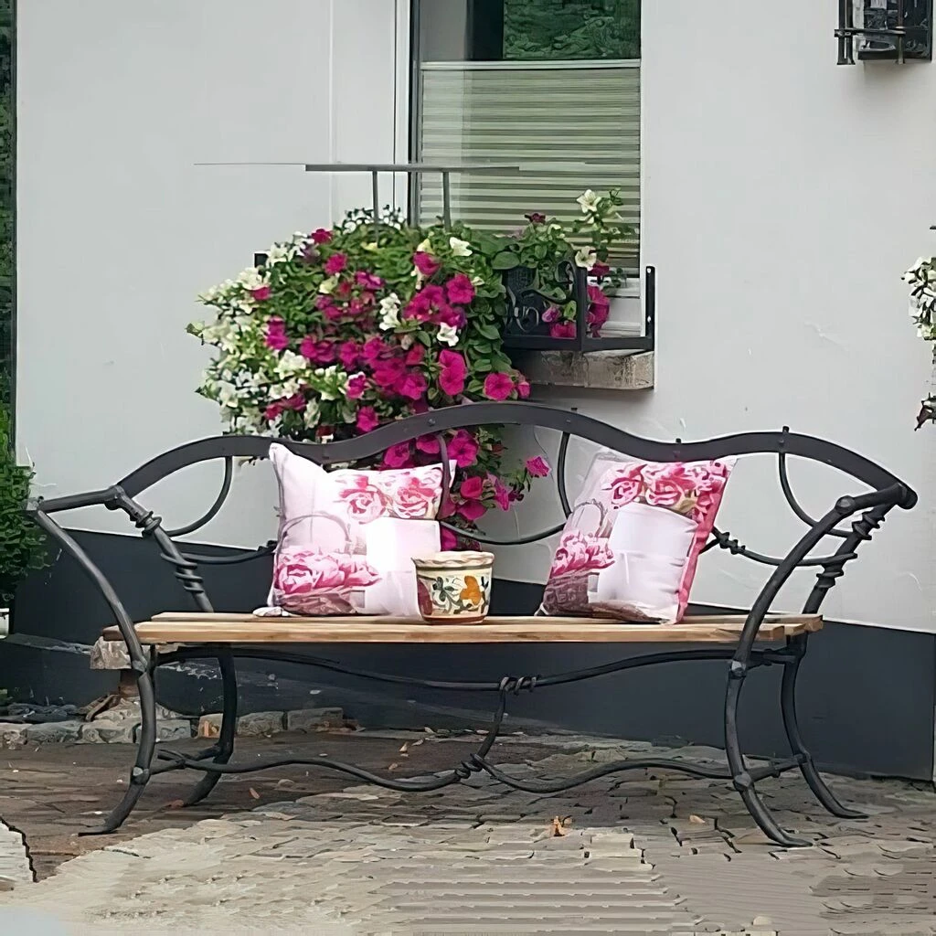 Gartenbank Aus Schmiedeeisen Mit Eichenholz - Binsaro 3 Gartenbank Aus Schmiedeeisen Mit Eichenholz - Binsaro