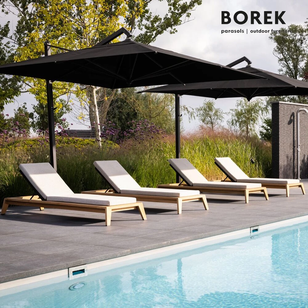 Gepolsterte Gartenliege Aus Teak Mit Rädern Und Verstellbarer Rückenlehne - Borek - Hybrid Lounger 4 Gepolsterte Gartenliege Aus Teak Mit Rädern Und Verstellbarer Rückenlehne - Borek - Hybrid Lounger – Bild 2