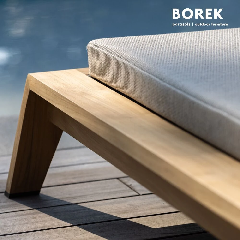 Gepolsterte Gartenliege Aus Teak Mit Rädern Und Verstellbarer Rückenlehne - Borek - Hybrid Lounger 5 Gepolsterte Gartenliege Aus Teak Mit Rädern Und Verstellbarer Rückenlehne - Borek - Hybrid Lounger – Bild 3