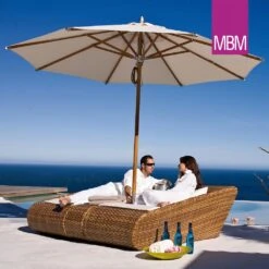 Große Doppelliege Mit Console - MBM - Polyrattan - Braun - Madrigal Relax-Lounge Set