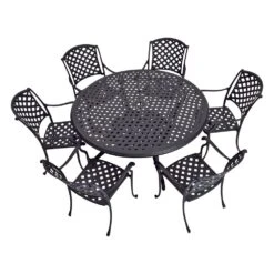 Große Landhaus Sitzgruppe Für 6 Personen Aus Aluminium Schwarz - Kings Bistroro