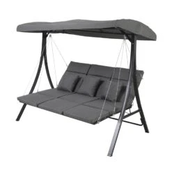 Große Liege-Hollywoodschaukel Für 3 Personen Mit Olefin-Dach - Elenore