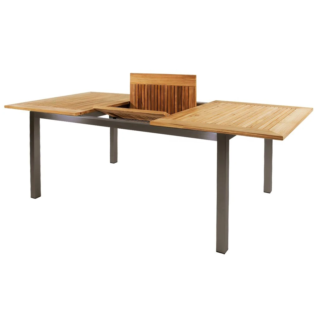 Großer Edelstahl Ausziehtisch Mit Teakholzplatte - 152/210cm - Miralo 4 Großer Edelstahl Ausziehtisch Mit Teakholzplatte - 152/210cm - Miralo – Bild 2