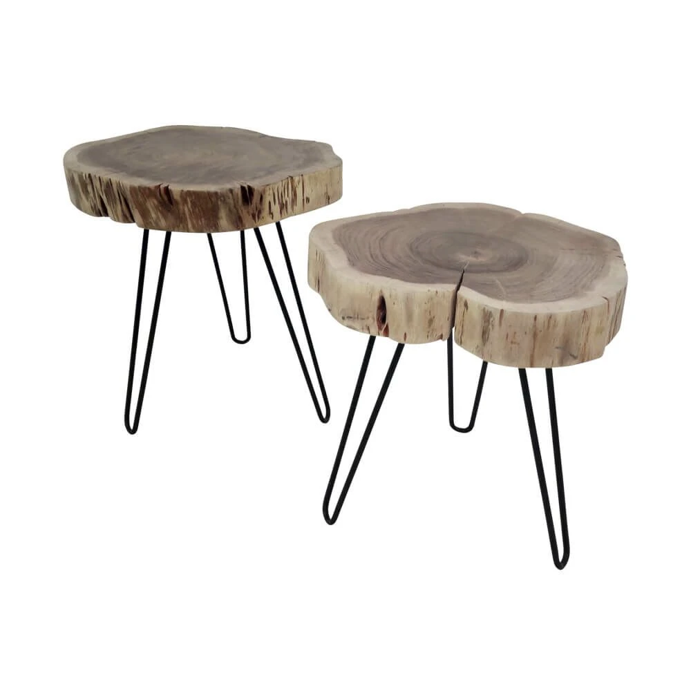 Holz-Eisen Beistelltische 2er Set Für Den Garten - Beistelltische Suma 3 Holz-Eisen Beistelltische 2er Set Für Den Garten - Beistelltische Suma