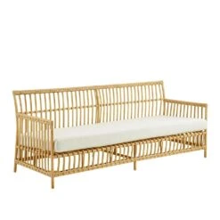 Holzfarbene 3-Sitzer Gartenbank Mit Rückenlehne Und Kissen - Bank Caya