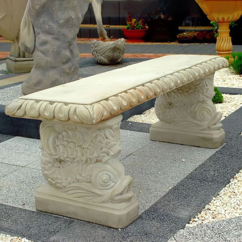 Kunstvolle Gartenbank Aus Steinguss Mit Detailreicher Fisch Verzierung - Sinon 4 Kunstvolle Gartenbank Aus Steinguss Mit Detailreicher Fisch Verzierung - Sinon – Bild 2