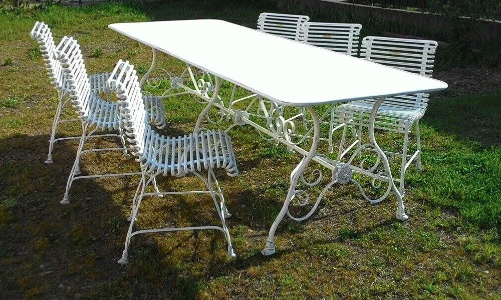 Nostalgischer Gartentisch Mit 6 Stühlen Aus Schmiedeeisen - Corentin 4 Nostalgischer Gartentisch Mit 6 Stühlen Aus Schmiedeeisen - Corentin – Bild 2