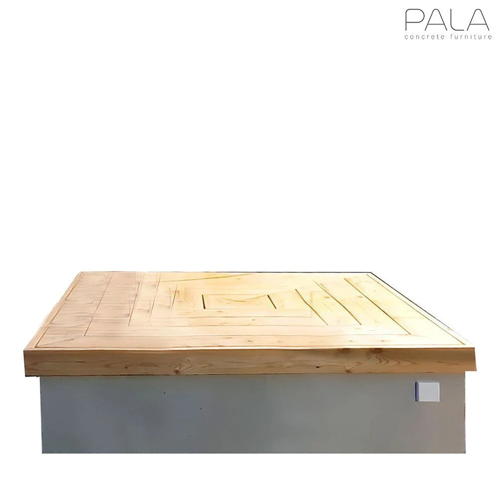 Quadratische Sitzinsel Aus Wetterfestem Beton Und Lärchenholz - Veti 3 Quadratische Sitzinsel Aus Wetterfestem Beton Und Lärchenholz - Veti