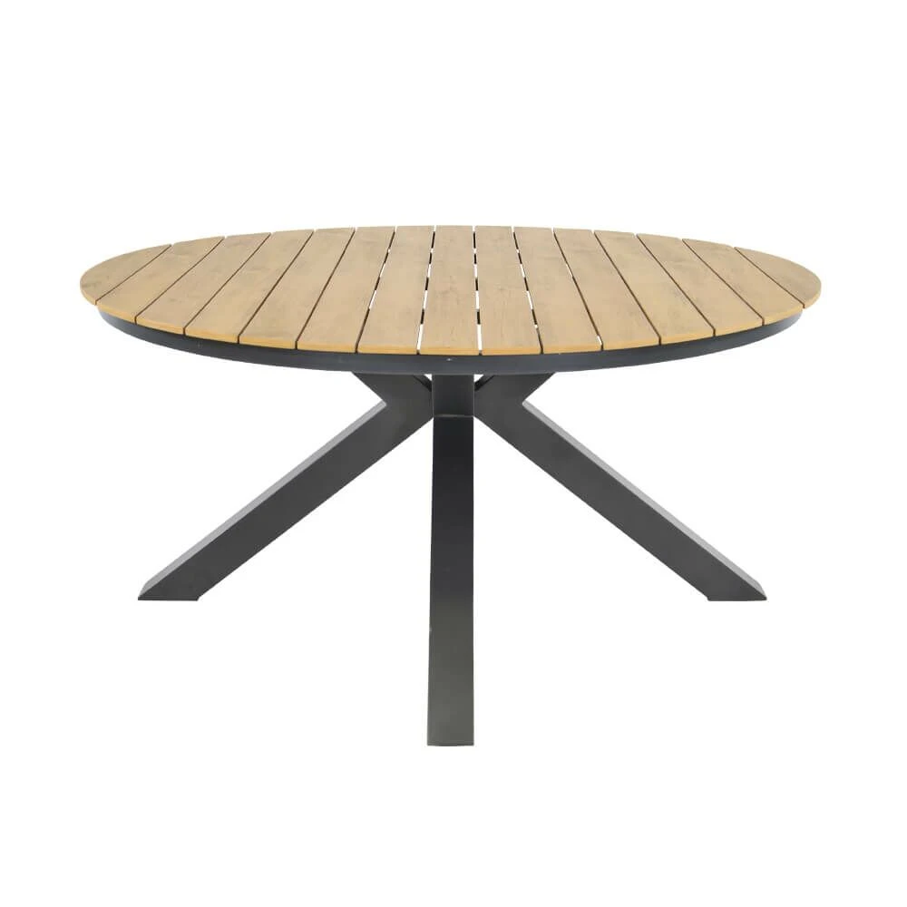 Runder Alu Garten Esstisch 150cm Im Teak-Look - Rundtisch Turin 3 Runder Alu Garten Esstisch 150cm Im Teak-Look - Rundtisch Turin