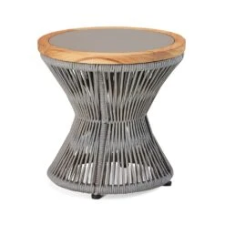 Runder Beistelltisch Mit Teakholz Und Geflecht - Beistelltisch Madora