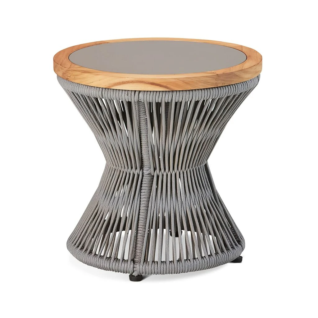 Runder Beistelltisch Mit Teakholz Und Geflecht - Beistelltisch Madora 3 Runder Beistelltisch Mit Teakholz Und Geflecht - Beistelltisch Madora