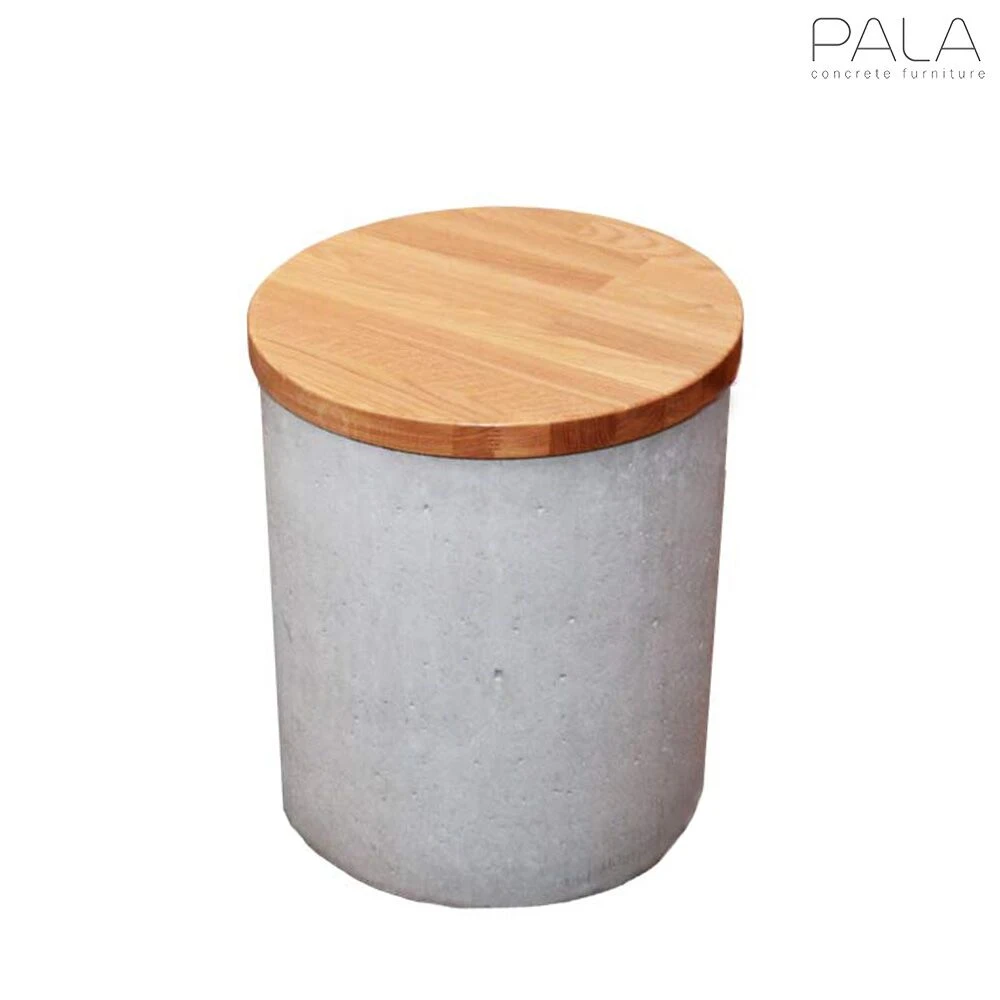 Runder Outdoor Gartenhocker Aus Beton Und Holz - Jaggara 3 Runder Outdoor Gartenhocker Aus Beton Und Holz - Jaggara