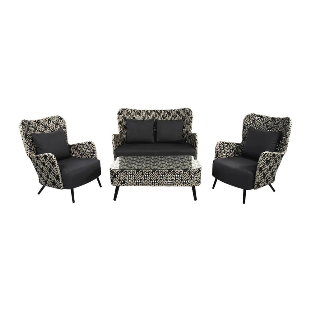 Schwarz-weiße Polyrattan Sitzgruppe Mit Tisch - Möbelset Fantur 3 Schwarz-weiße Polyrattan Sitzgruppe Mit Tisch - Möbelset Fantur