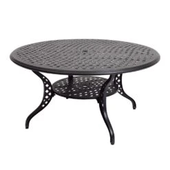 Schwarzer 147cm Alu-Esstisch Im Landhaus-Stil- Rund Und Mit Schirmloch - Kings Small