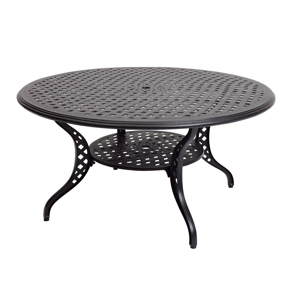 Schwarzer 147cm Alu-Esstisch Im Landhaus-Stil- Rund Und Mit Schirmloch - Kings Small 3 Schwarzer 147cm Alu-Esstisch Im Landhaus-Stil- Rund Und Mit Schirmloch - Kings Small
