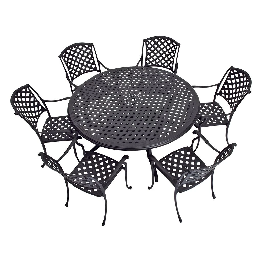 Schwarzer 147cm Alu-Esstisch Im Landhaus-Stil- Rund Und Mit Schirmloch - Kings Small 4 Schwarzer 147cm Alu-Esstisch Im Landhaus-Stil- Rund Und Mit Schirmloch - Kings Small – Bild 2